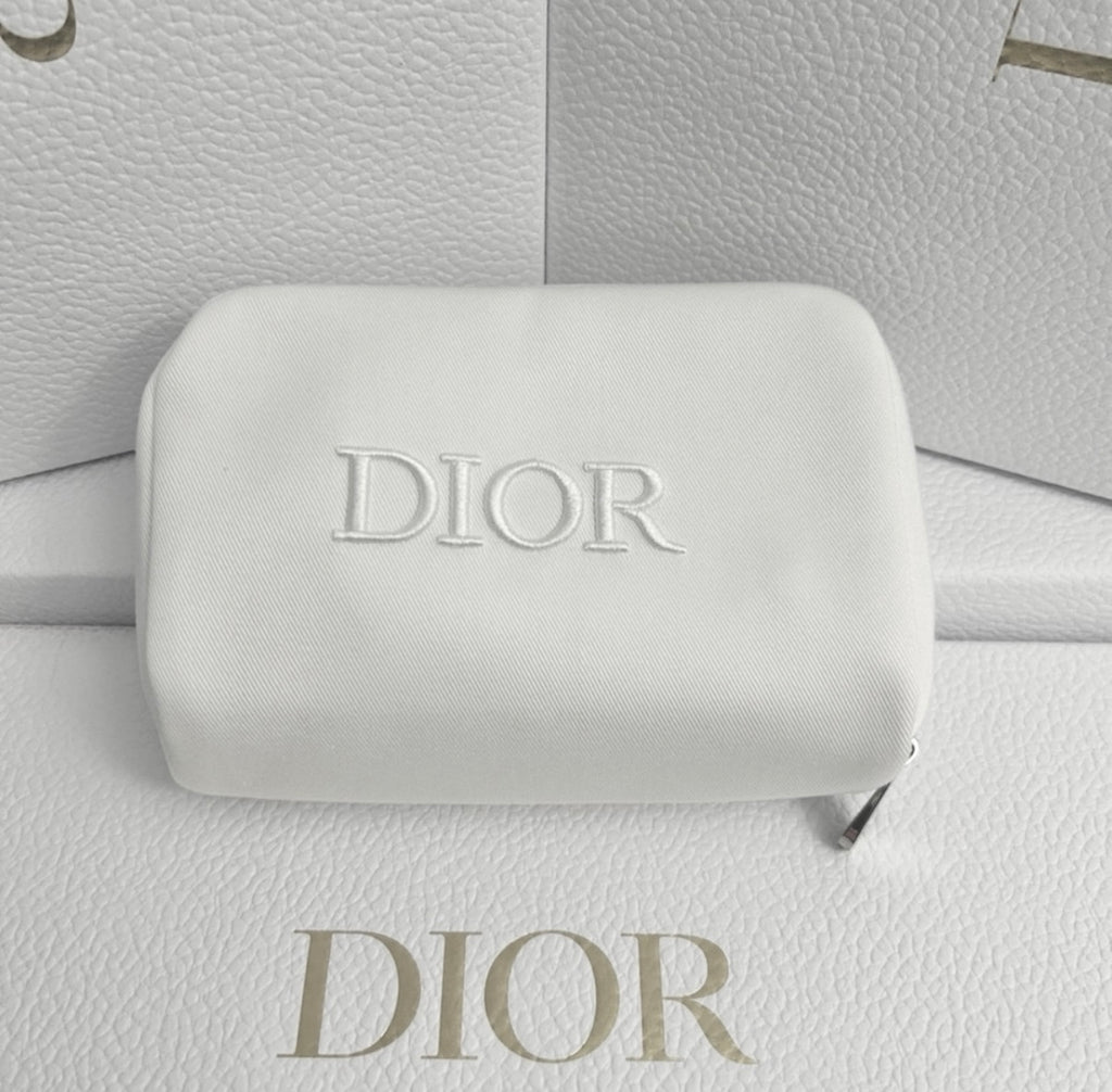 【 現貨 】迪奧限量米色銀邊方型化妝袋 Make up Bag