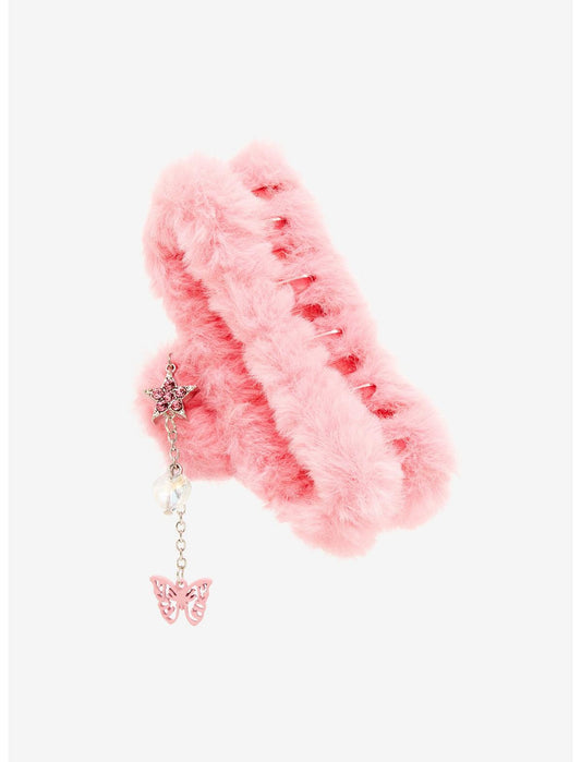 【 現貨 】Barbie 限量粉紅色毛毛髮夾 Hair Clip