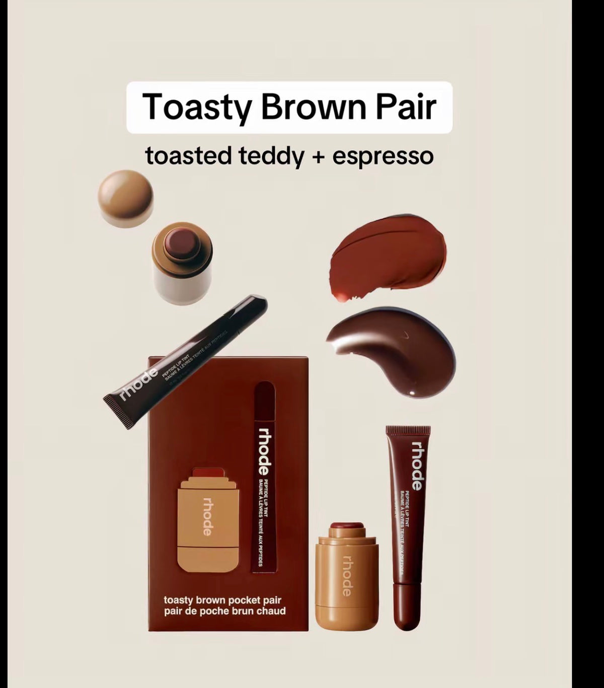 【 訂購 】Rhode 限量假日胭脂膏唇蜜套裝 - toast teddy + espresso 啡色 - Cream Blush Lip set