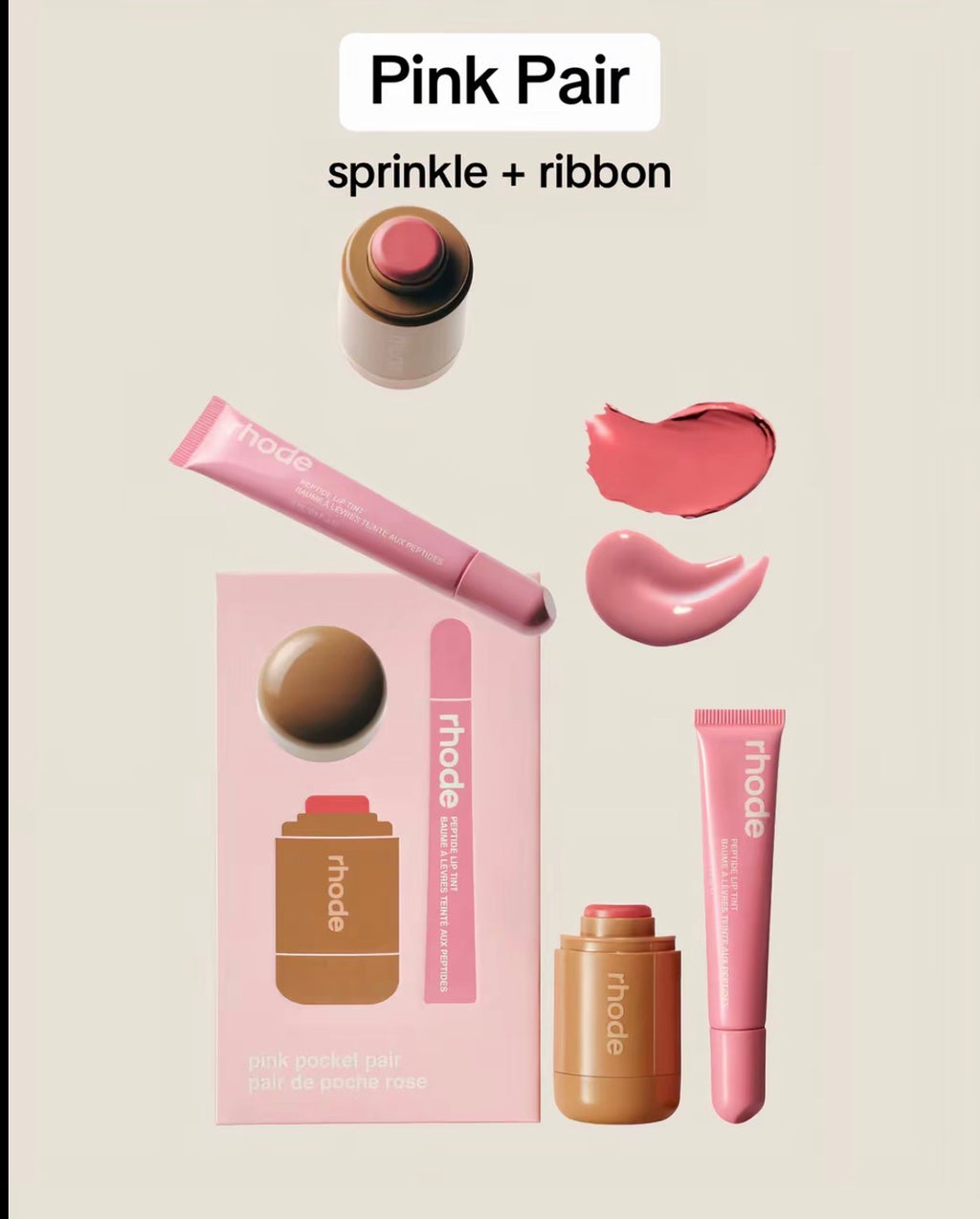 【 訂購 】Rhode 限量假日胭脂膏唇蜜套裝 sprinkle + ribbon 櫻花粉 - Cream Blush Lip set