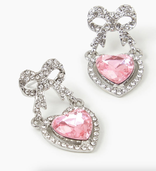 【 現貨 】Barbie 粉紅心心閃石耳環 Earrings
