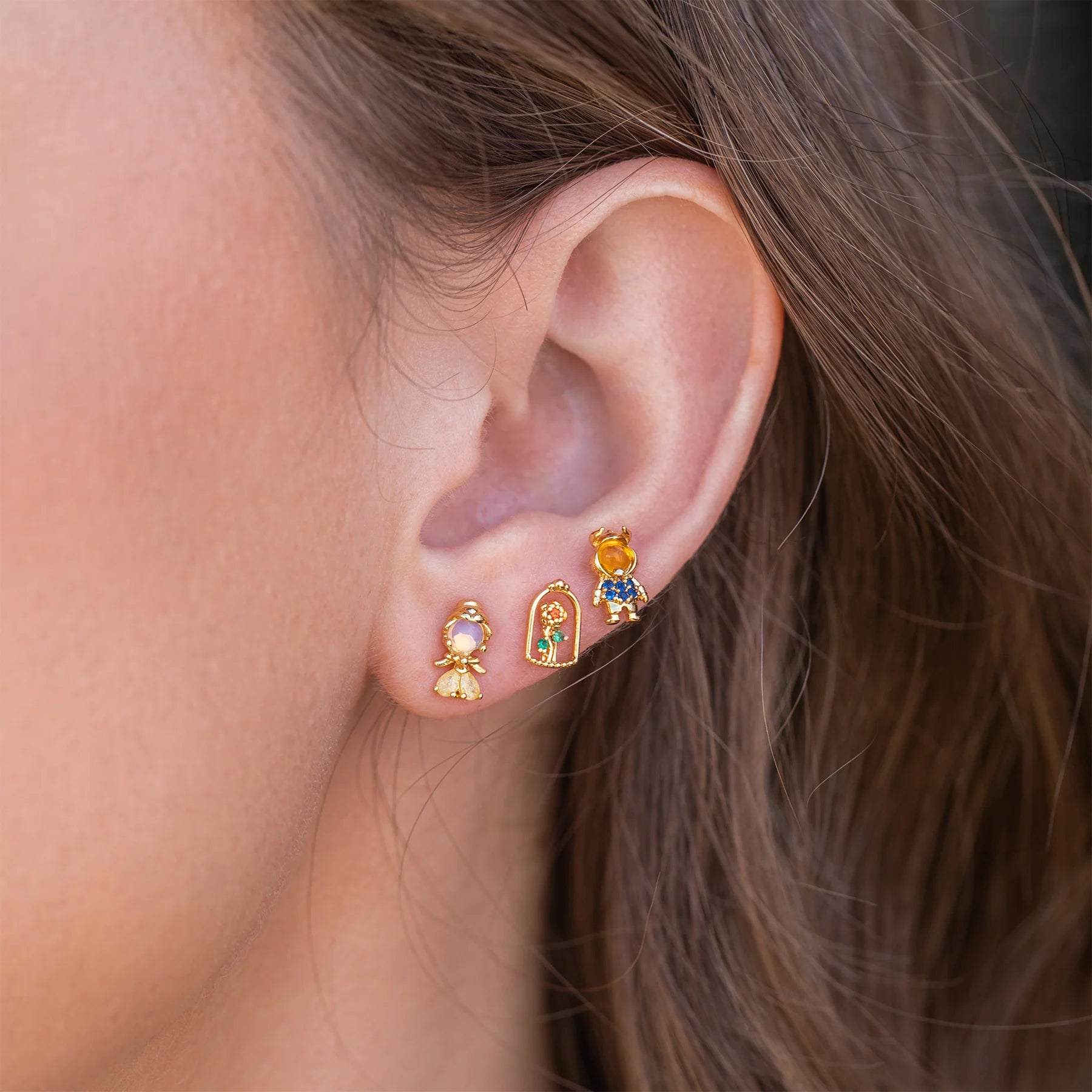 【 現貨 】迪士尼限量Belle美女與野獸貝兒耳環套裝3款 （金色）Earrings