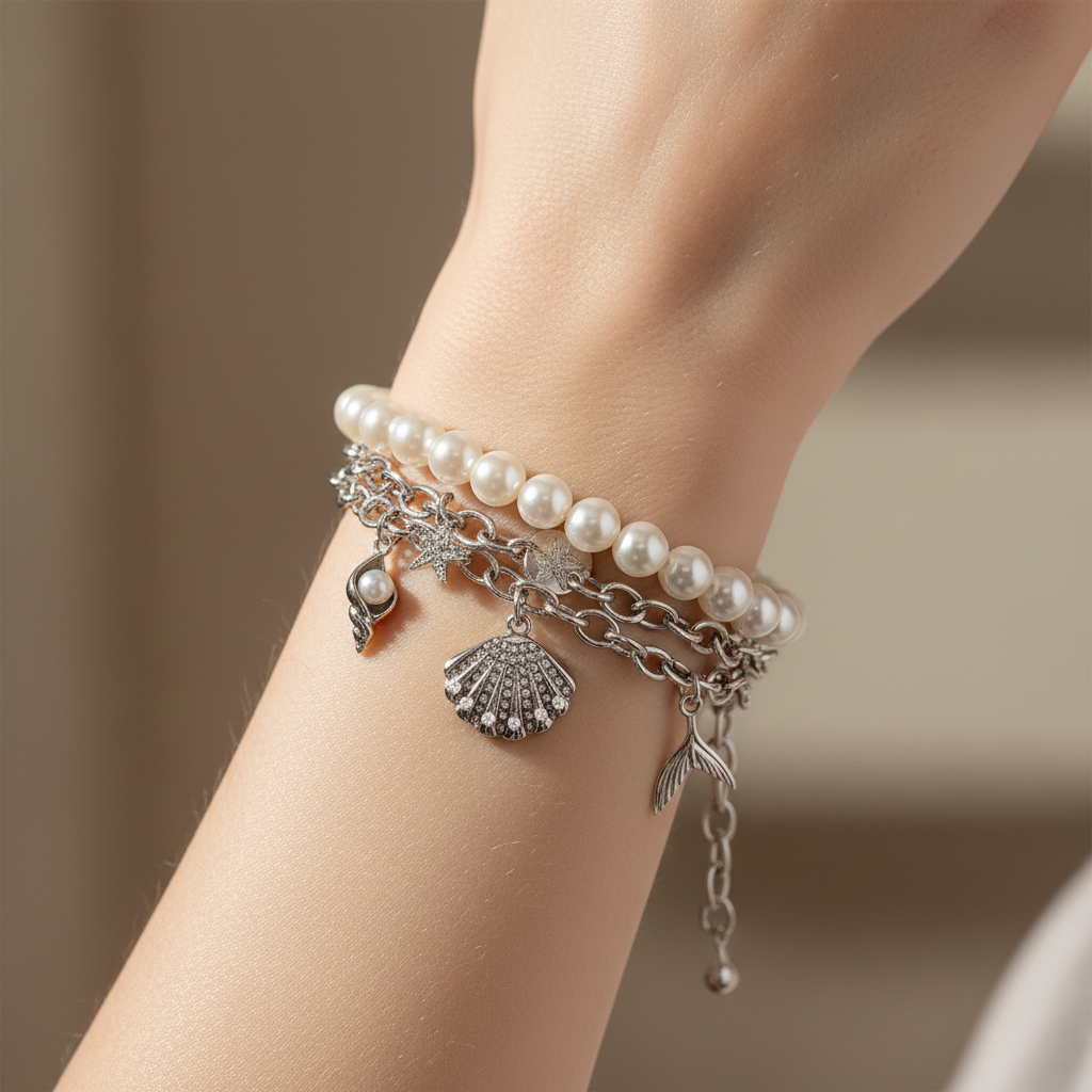 【 現貨 】迪士尼美人魚 Ariel Little Mermaid 珍珠手鏈兩條裝 Bracelet