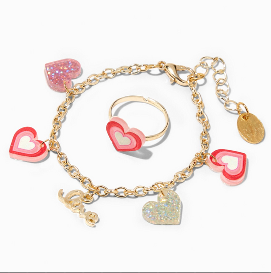 【 現貨 】芭比 Y2K 心心 首飾套裝(頸鏈 手鏈 戒指) Bracelet Necklace Ring Set