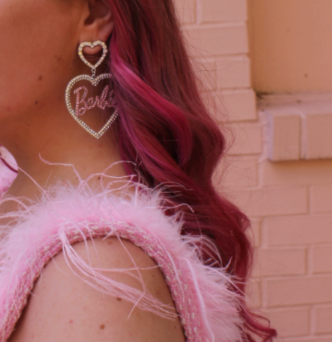 【 現貨 】芭比限量Y2K粉紅色心心閃石耳環 Pink Heart Earrings