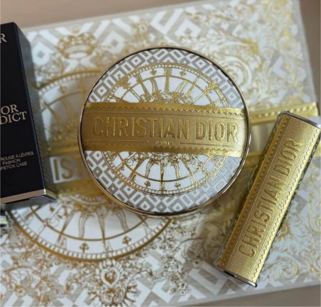 【 現貨 】迪奧聖誕限定 限量舞會系列 - 金殼 - 唇膏殼 ＋ 粉底殼套裝 Set